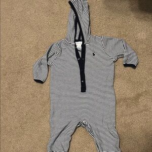 Ralph Lauren Navy and White Striped Kids Footie- 9 months